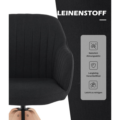 Drehbarer Sessel mit Massivholzbeinen – Schwarz Leinen
