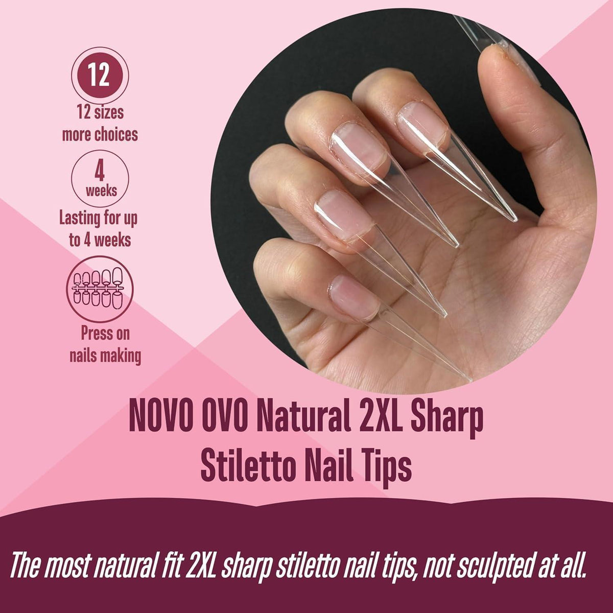 XXL Stiletto Nagelspitzen Press On – Natural, Gerade, 240 Stück