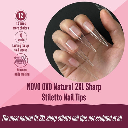XXL Stiletto Nagelspitzen Press On – Natural, Gerade, 240 Stück
