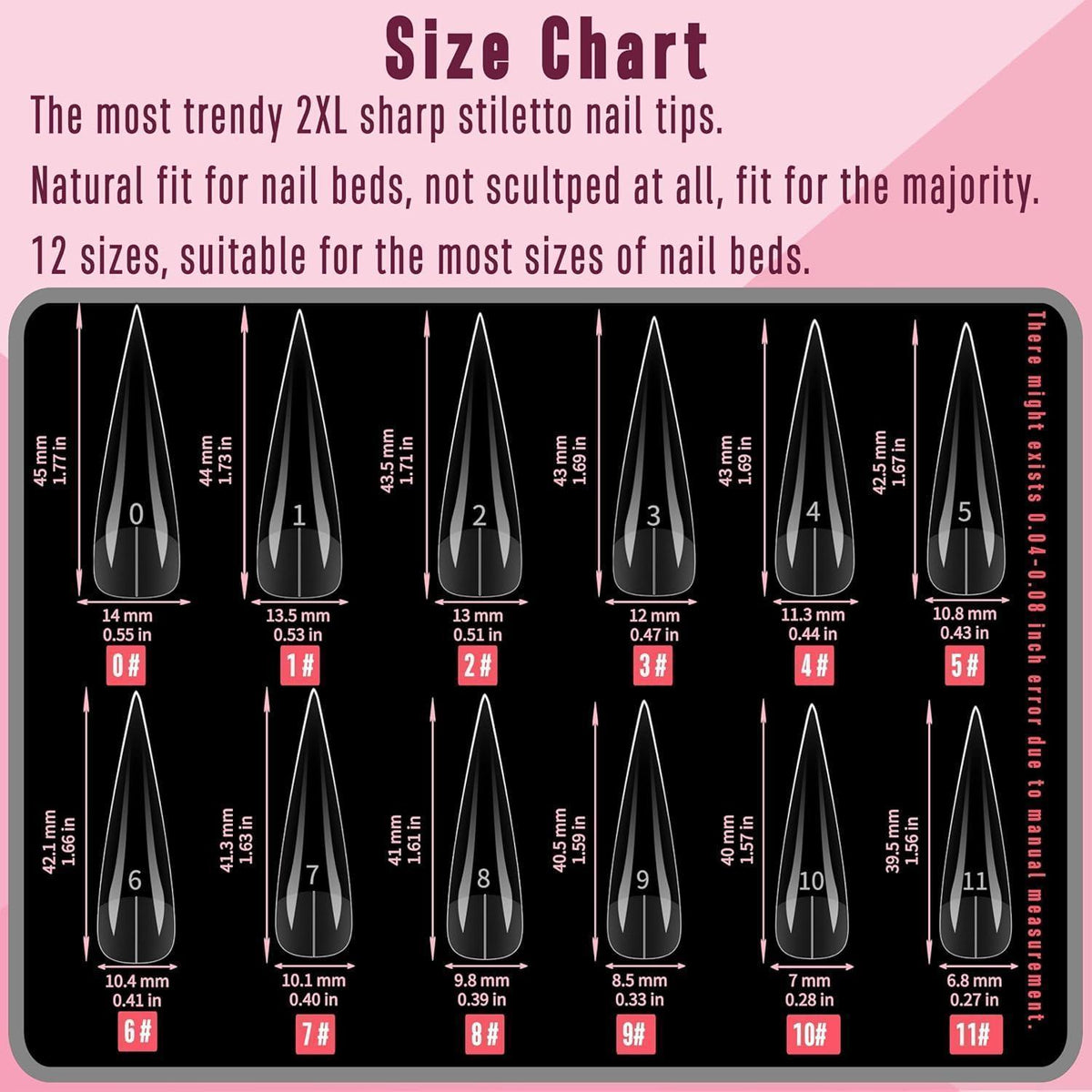 XXL Stiletto Nagelspitzen Press On – Natural, Gerade, 240 Stück
