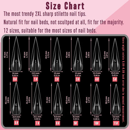 XXL Stiletto Nagelspitzen Press On – Natural, Gerade, 240 Stück
