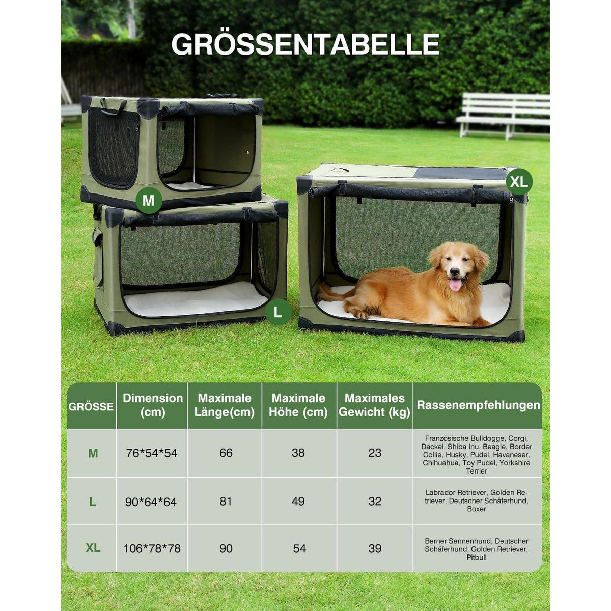 Faltbare Hundebox für mittelgroße Hunde – Grün, 106x78x78cm