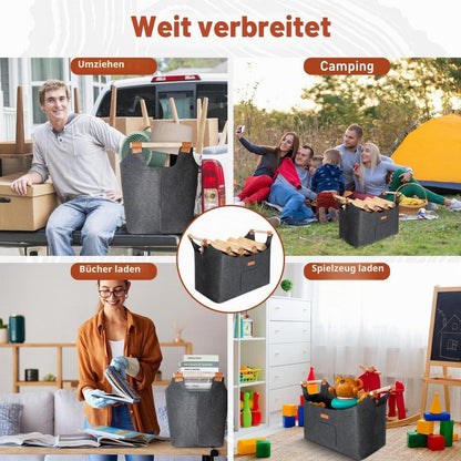 Faltbarer Holzkorb Filztasche Dunkelgrau – 50x32x40 cm