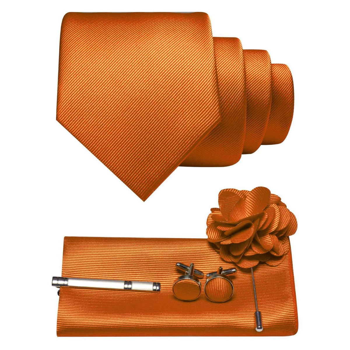 Herren Krawatten-Set mit Accessoires – Orange
