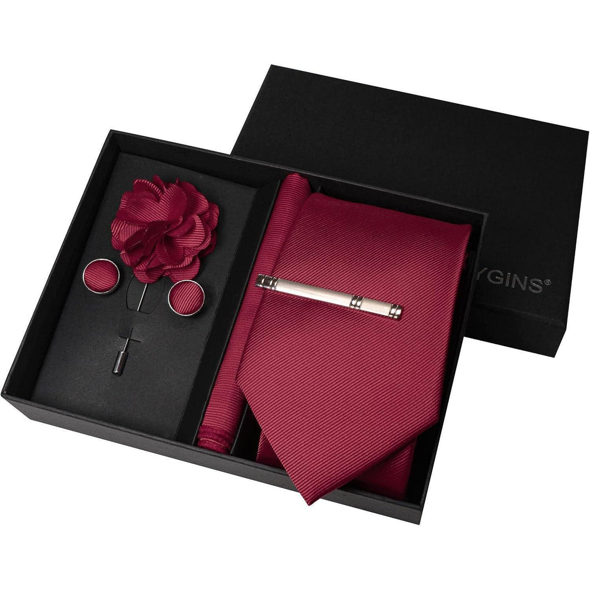 Herren Krawatten-Set mit Accessoires – Weinrot