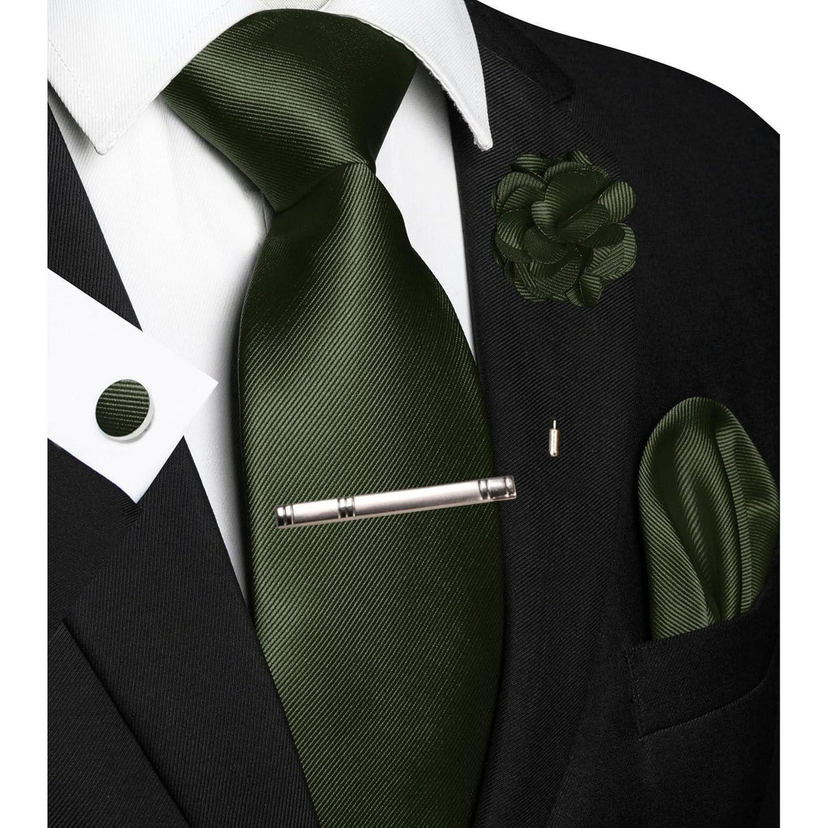 Herren Krawatten-Set Olivgrün mit Accessoires – Geschenk für Business & Hochzeit