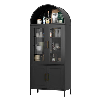 Metall Vitrine mit Bogendach – Schwarzer Schrank 185cm