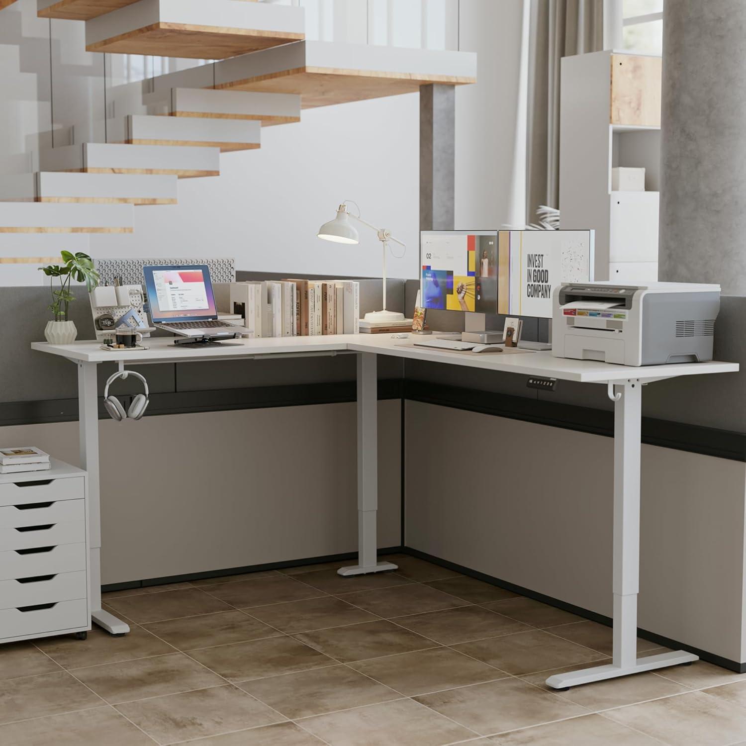 Höhenverstellbarer L-förmiger Schreibtisch 190x155 cm elektrisch höhenverstellbar