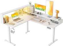 Agilestic L-förmiger Stehschreibtisch mit Regalen, LED-Licht