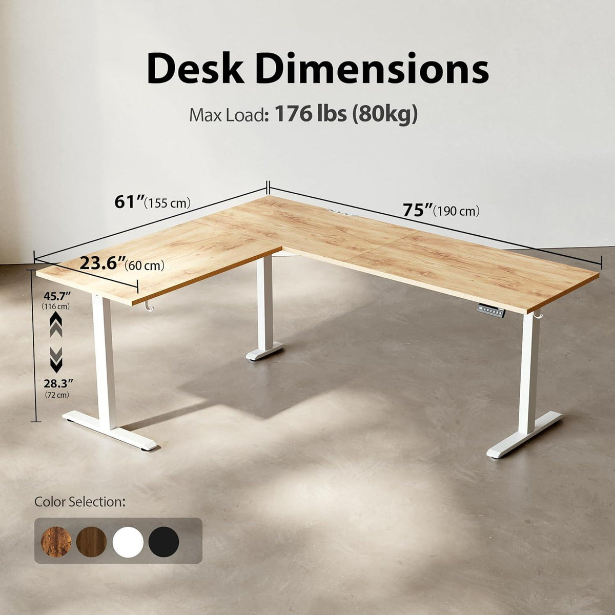 Höhenverstellbarer L-förmiger Schreibtisch 190x155 cm elektrisch