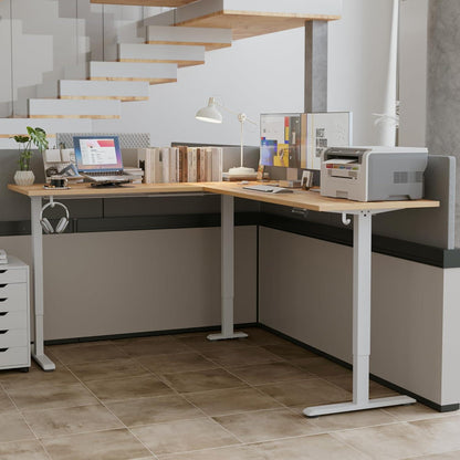 Höhenverstellbarer L-förmiger Schreibtisch 190 x 155 cm Elektrisch, Ergonomisch, Hellbraun