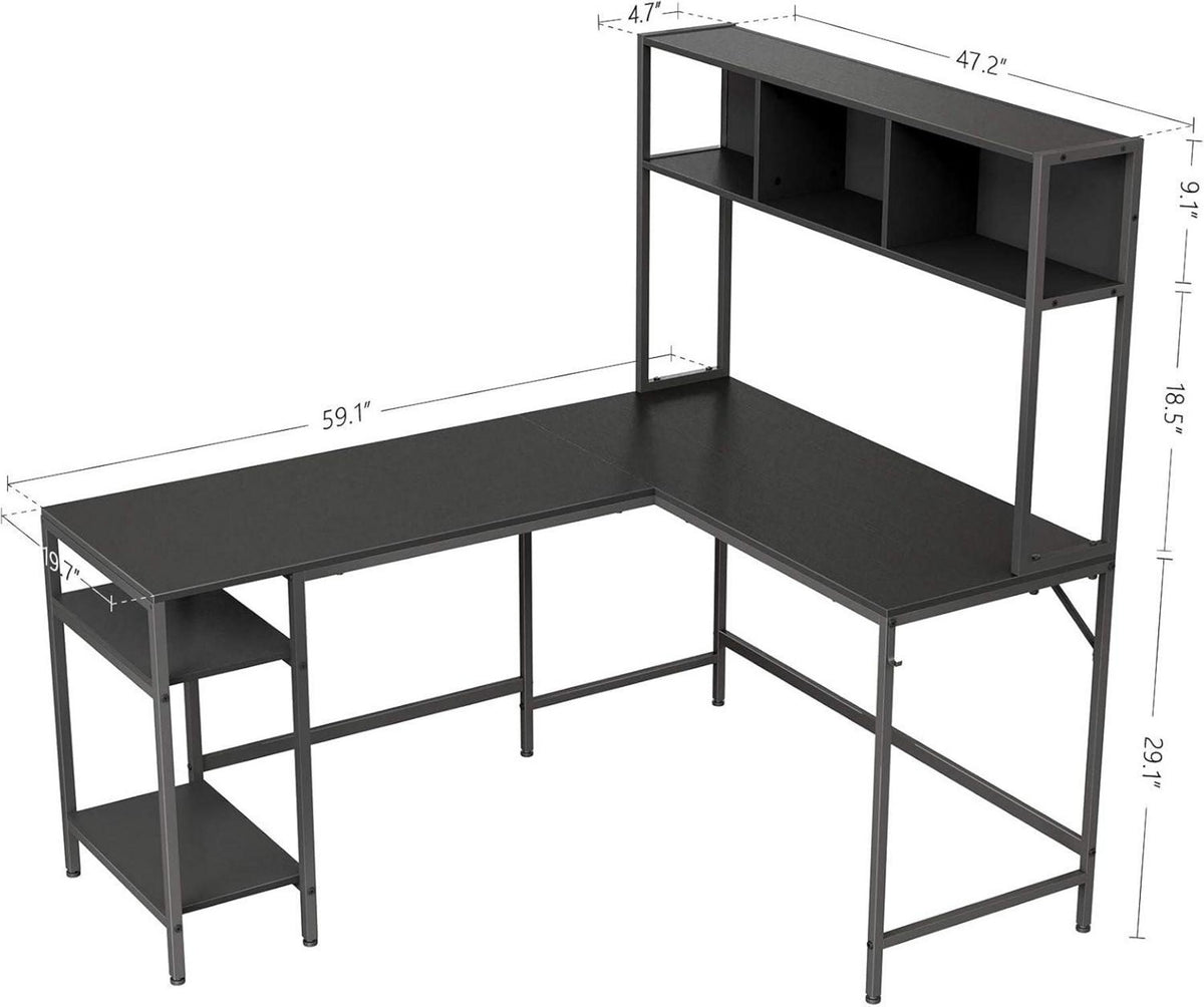 Schreibtisch L Form mit Regal, Eck-Computertisch 150 x 120 cm