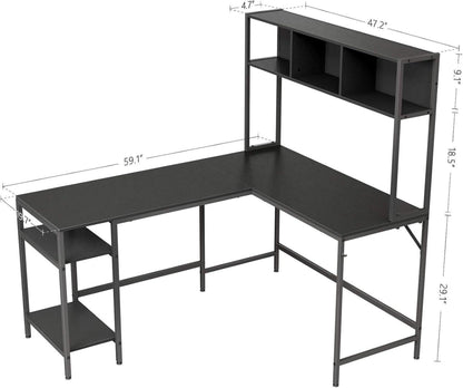 Schreibtisch L Form mit Regal, Eck-Computertisch 150 x 120 cm