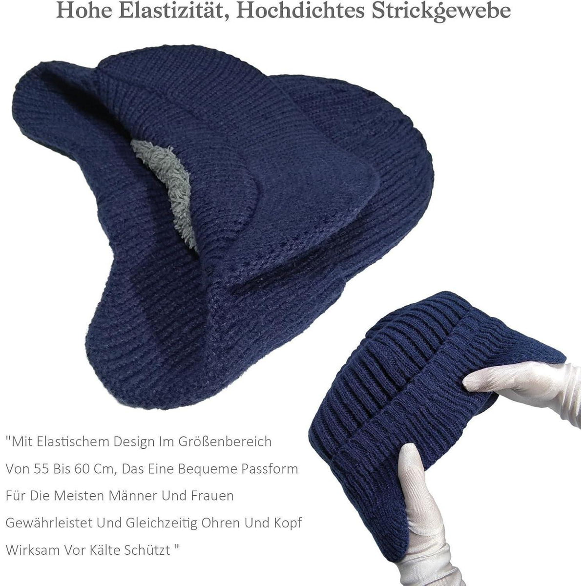 2x Wintermütze Herren mit Ohrenklappen & Krempe Schwarz+Blau