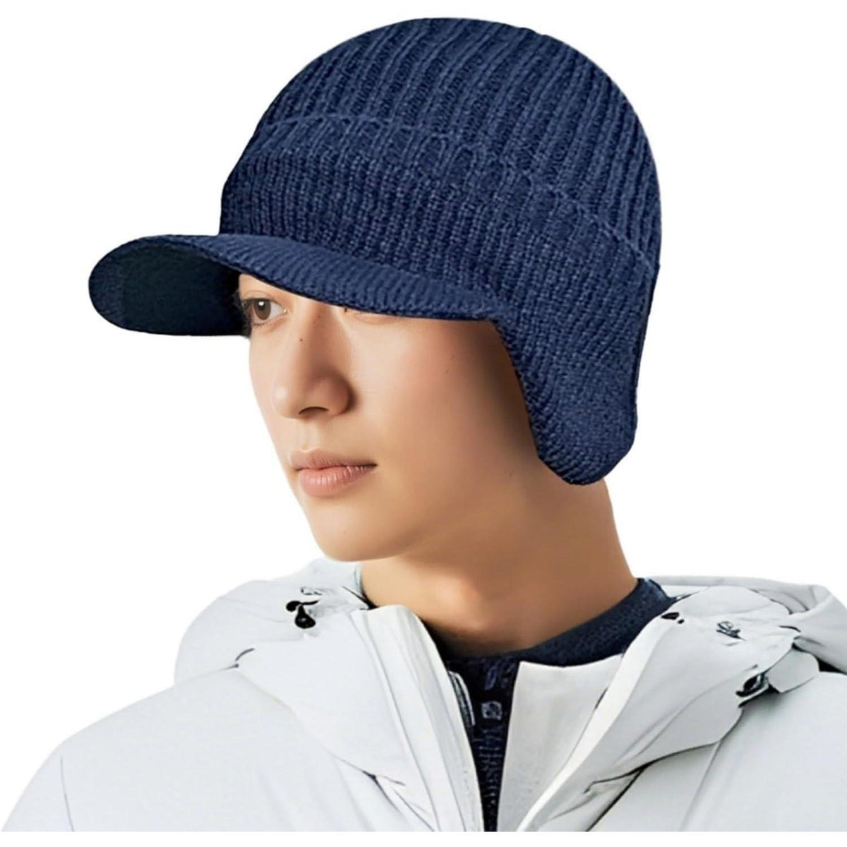 2x Wintermütze Herren mit Ohrenklappen & Krempe Schwarz+Blau