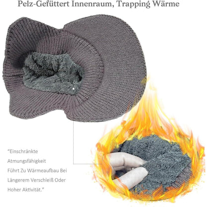 2x Wintermütze Herren mit Ohrenklappen & Krempe Schwarz+Grau