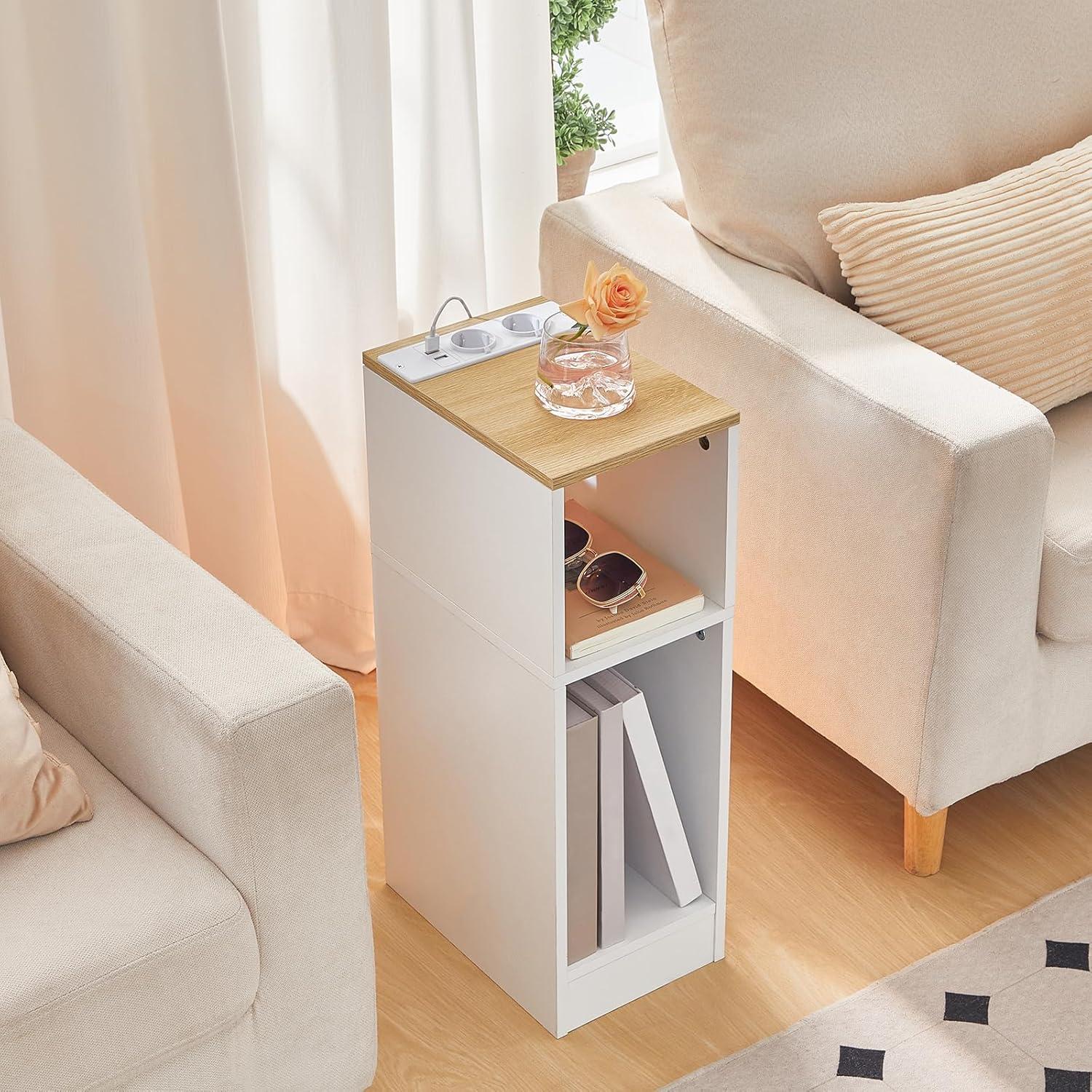 Beistelltische Ladestation 2er-Set Nachttische LED-Licht Couchtische