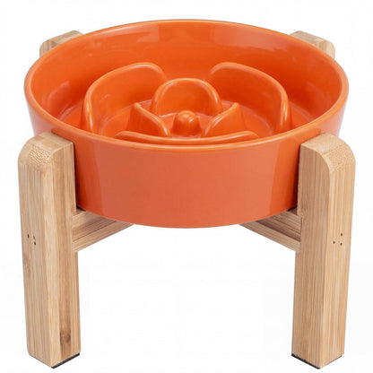 Hundenapf Keramik erhöht - Slow Feeder Orange 17cm
