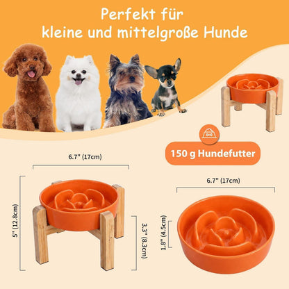 Hundenapf Keramik erhöht - Slow Feeder Orange 17cm