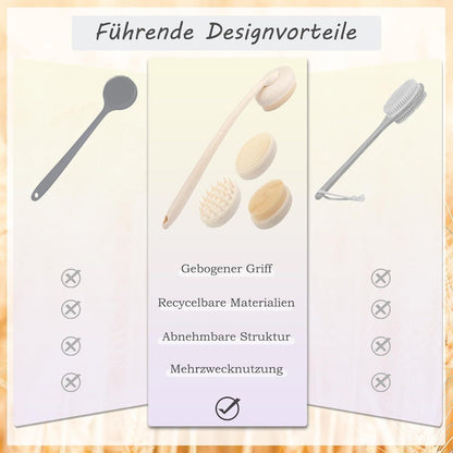 3-in-1 Silikon Rückenschrubber mit Langem Griff & 3 Wechselbürsten