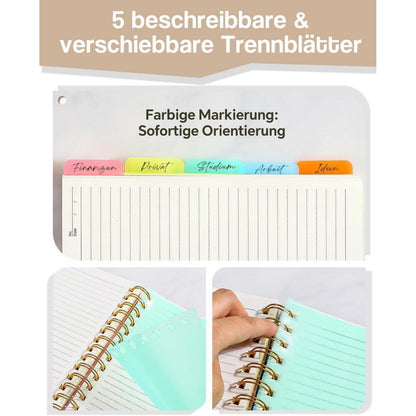 A5 Notizbuch mit Register – Schwarz | 300 Seiten, Spiralbindung