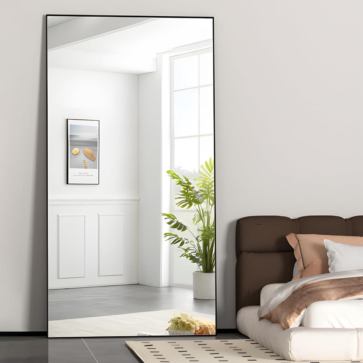 Großer Standspiegel 193x86cm – Schwarz, Boden Spiegel für Schlafzimmer