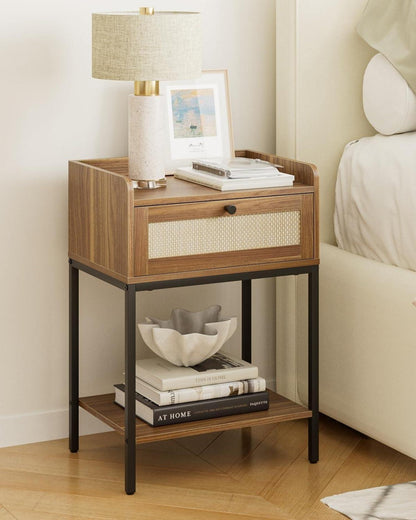 Nachttisch Rattan 3-Tier Aufbewahrung Braun Beistelltisch