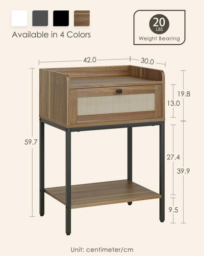 HEYZOEY Rattan Nachttisch 3-Tier Aufbewahrung Braun