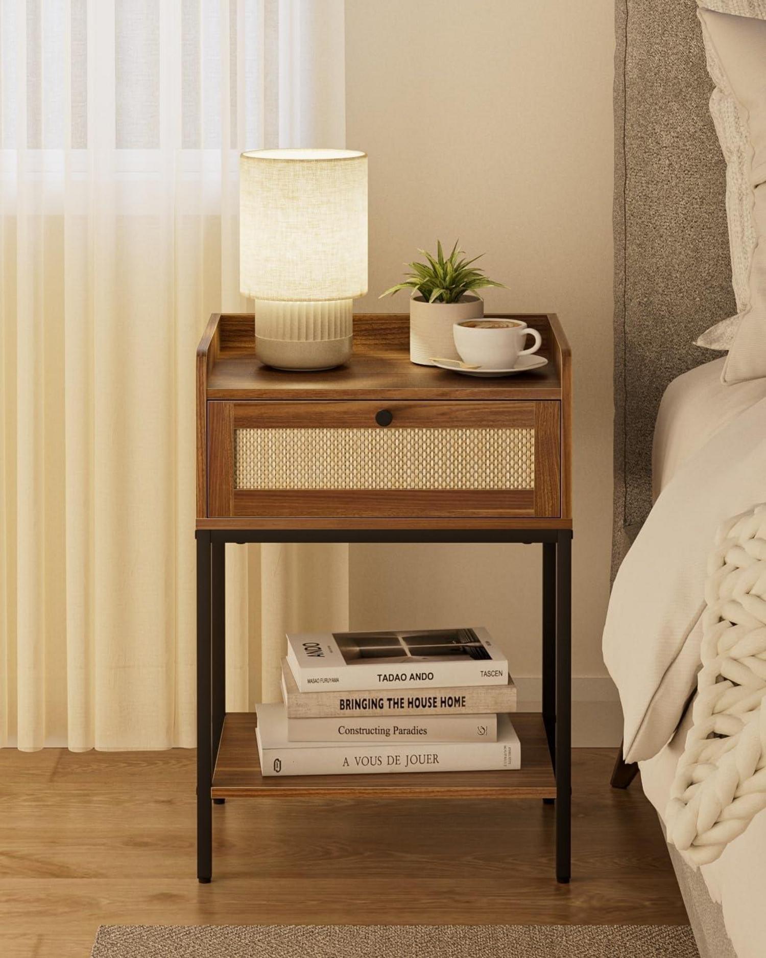 HEYZOEY Rattan Nachttisch 3-Tier Aufbewahrung Regal braun