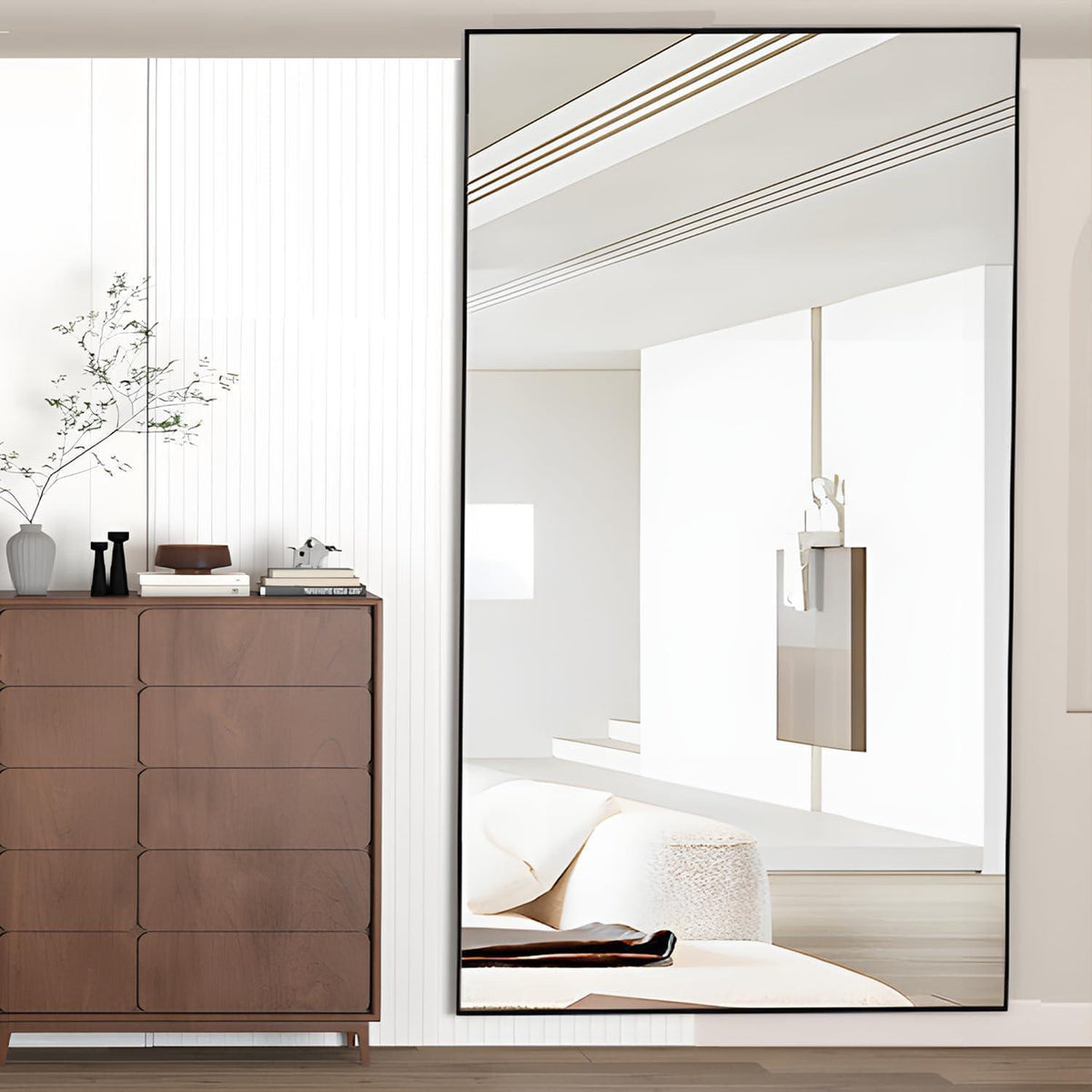 Großer Standspiegel 198x96cm – Schwarz, Boden Spiegel für Schlafzimmer