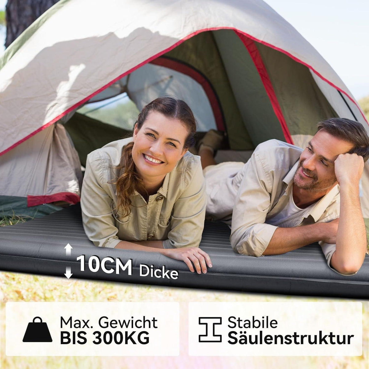 Doppel Isomatte 120x200cm Aufblasbar mit Fußpumpe Navyblau Grau