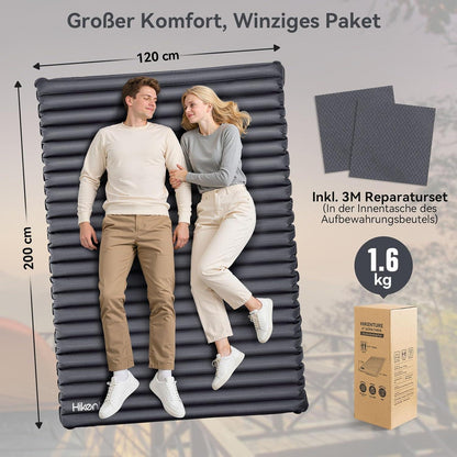 Doppel Isomatte 120x200cm Aufblasbar mit Fußpumpe Navyblau Grau