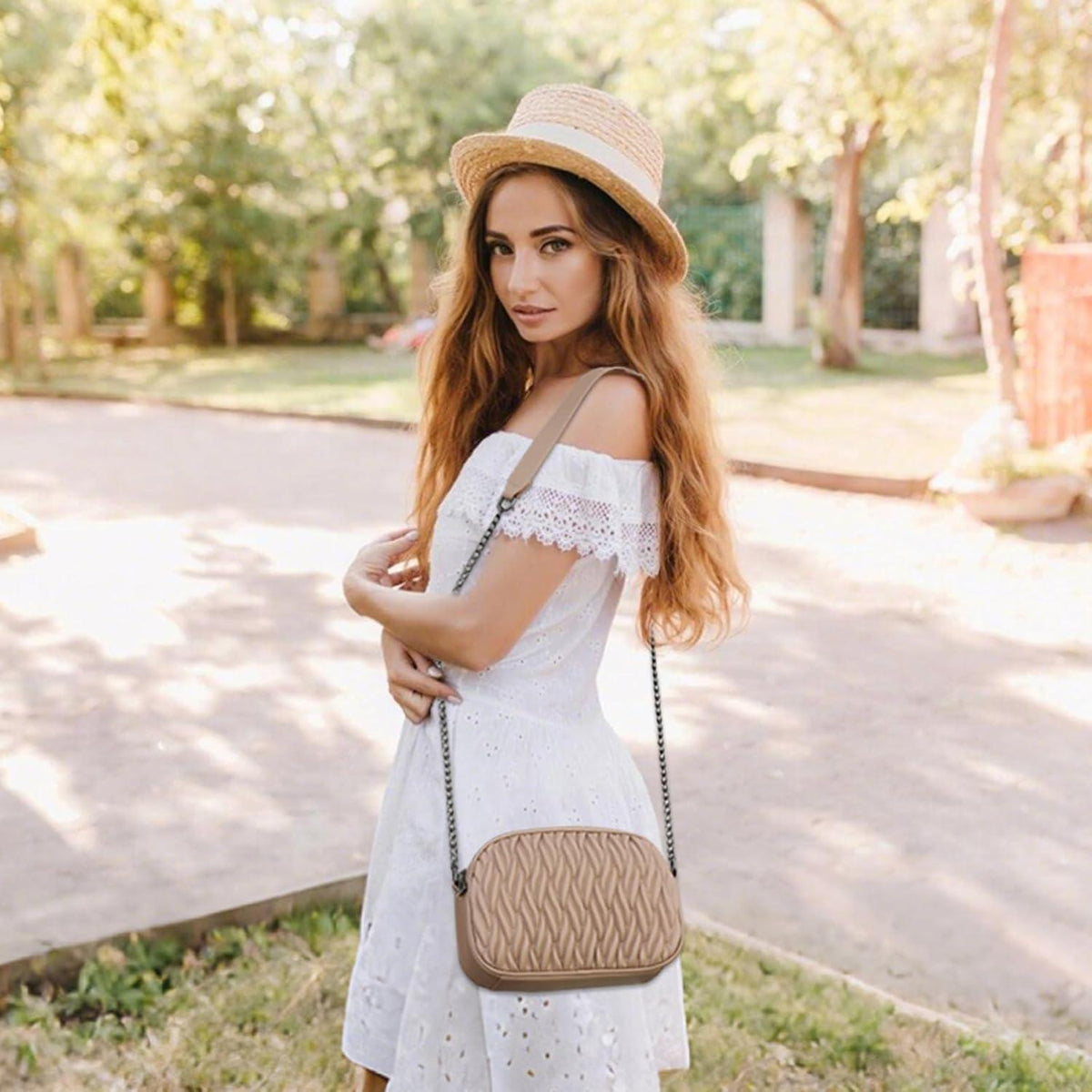 Leder Umhängetasche Damen Crossbody goldene Hardware