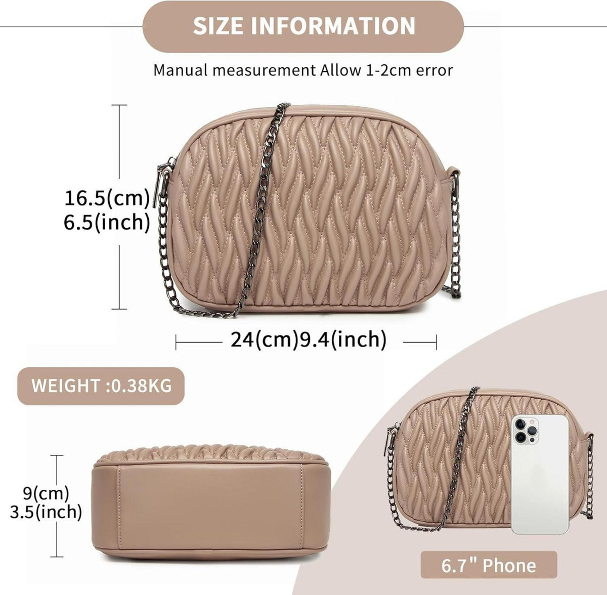Damen Umhängetasche Crossbody Goldene Hardware 24x16,5x9cm Schwarz