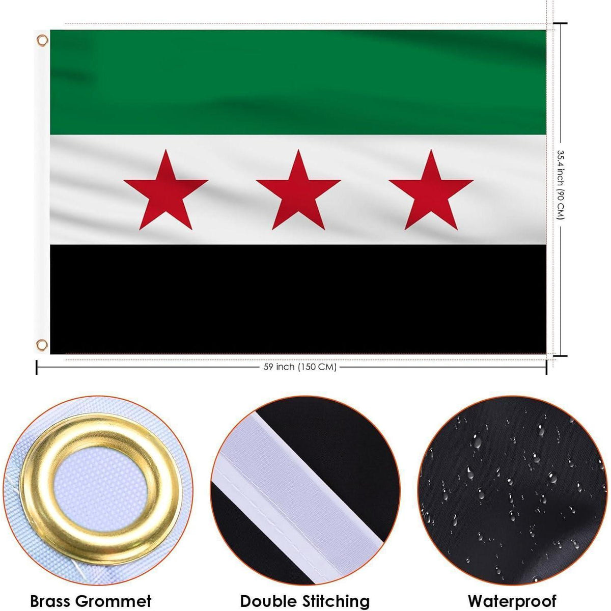 Syrische Flagge 150x90cm mit Ösen – Nationalfeiertag Deko