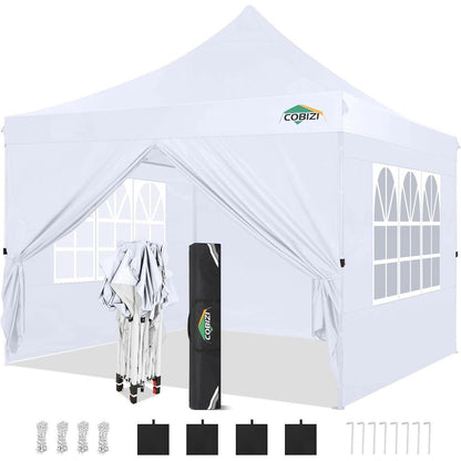 Faltpavillon 3x3m Wasserdicht UV50+ mit 4 Seitenwänden Weiß