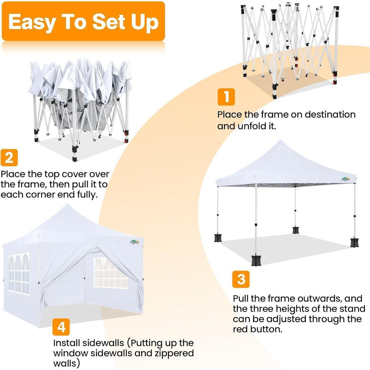 Faltpavillon 3x3m Wasserdicht UV50+ mit 4 Seitenwänden Weiß