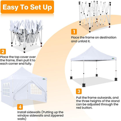 Faltpavillon 3x3m Wasserdicht UV50+ mit 4 Seitenwänden Weiß