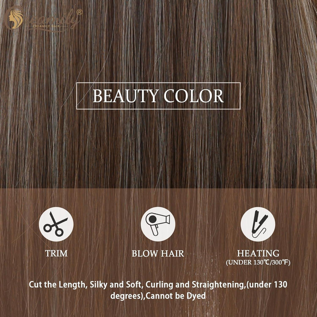 Lange braune Perücke mit Pony & Ombré Blond Strähnchen 58cm