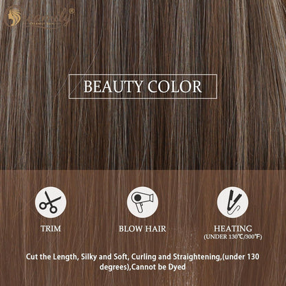 Lange braune Perücke mit Pony & Ombré Blond Strähnchen 58cm