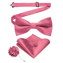 Herren Fliege Set Rosa mit Pocket Square & Manschettenknöpfen