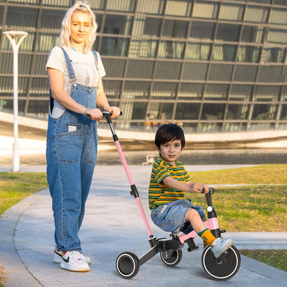 5-in-1 Kinderdreirad Laufrad ab 1 Jahr mit Schubstange Rosa Blau