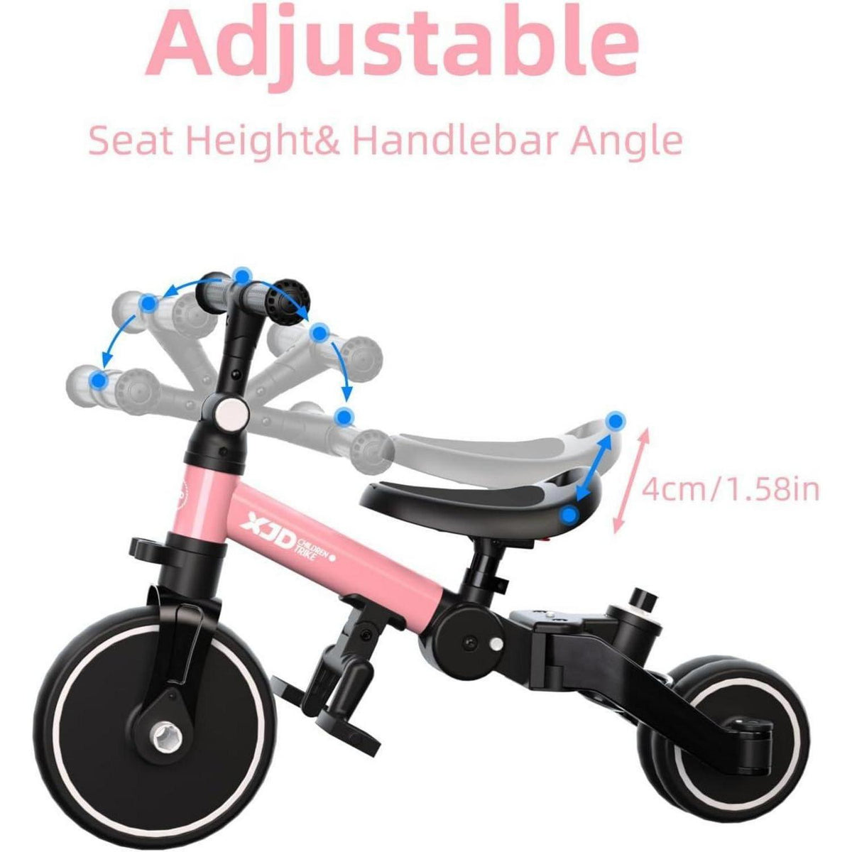 5-in-1 Kinderdreirad Laufrad ab 1 Jahr mit Schubstange Rosa Blau