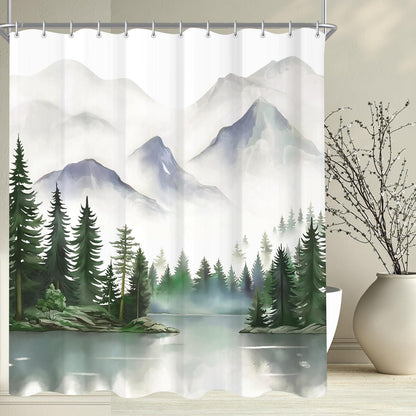 Berge Duschvorhang 180x200cm mit 12 Haken & Beschwerter Saum