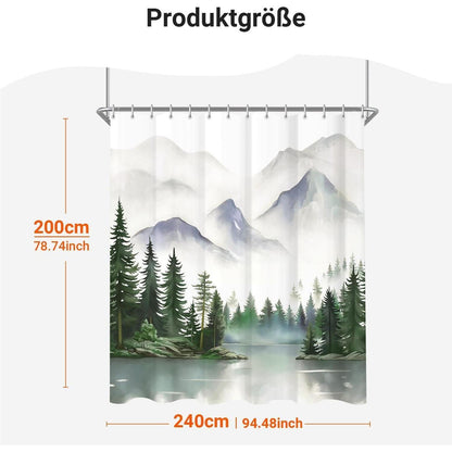 Berge Duschvorhang 240x200cm mit 16 Haken & Beschwerter Saum