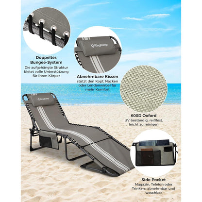 Klappbare Sonnenliege mit Lesefenster und Kopfstütze, Grau/Weiß