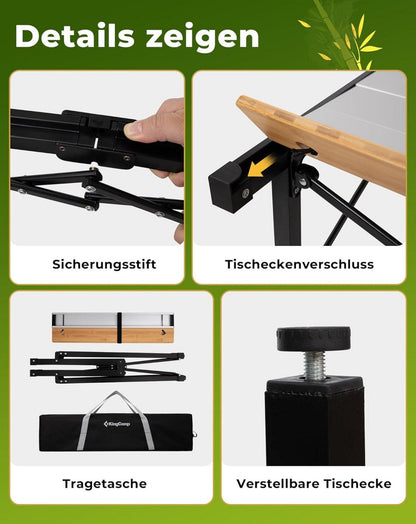 KingCamp Campingtisch klappbar Aluminium Aufrollbare Tischplatte bis 80 kg