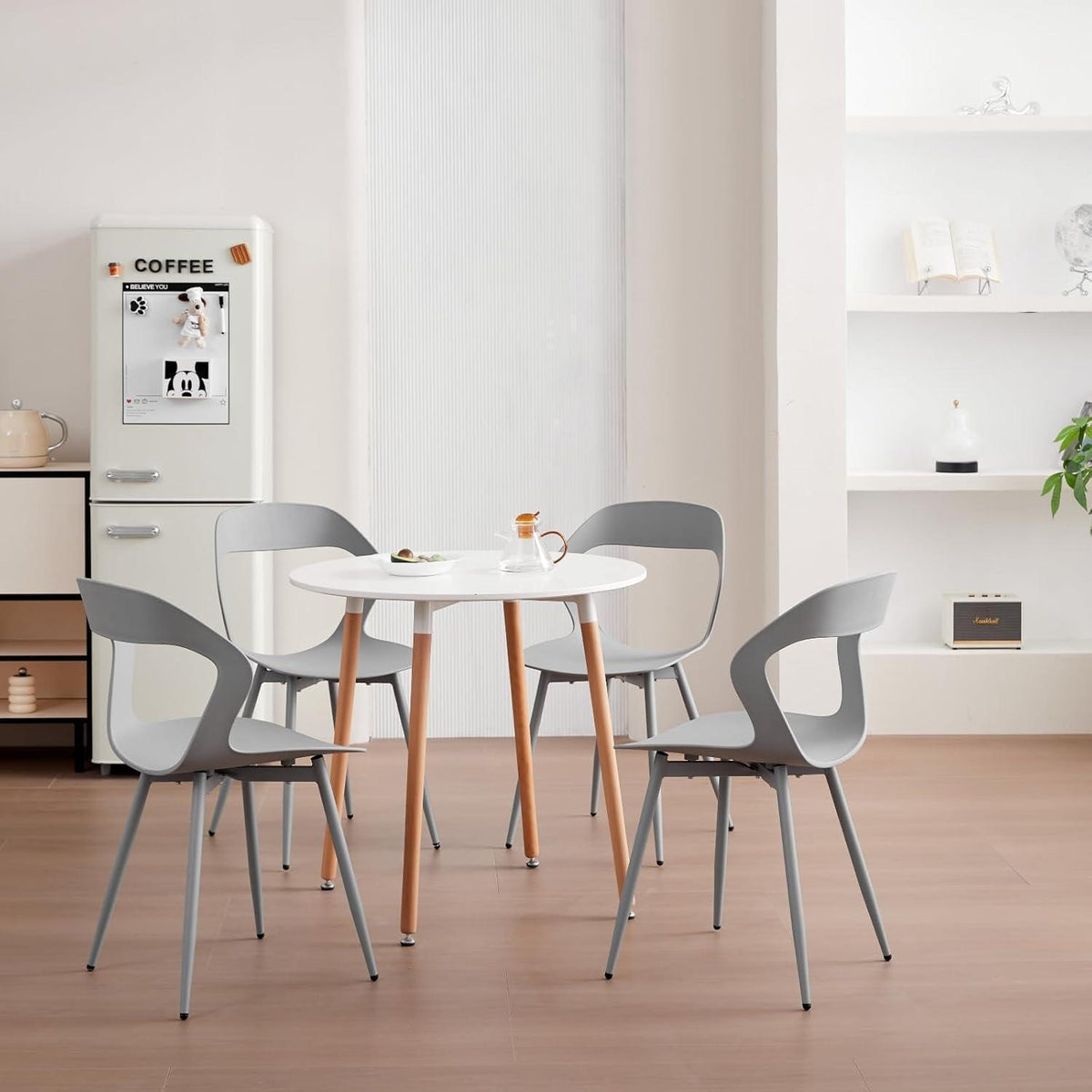 8er Set Nordische Esszimmerstühle mit Metallbeinen – Grau