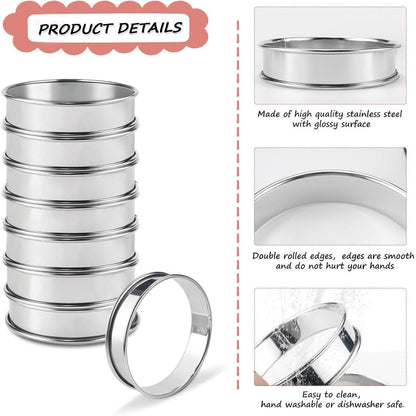 Edelstahl Crumpet Ringe - 8er Set | Kuchen- & Muffinringe 8cm
