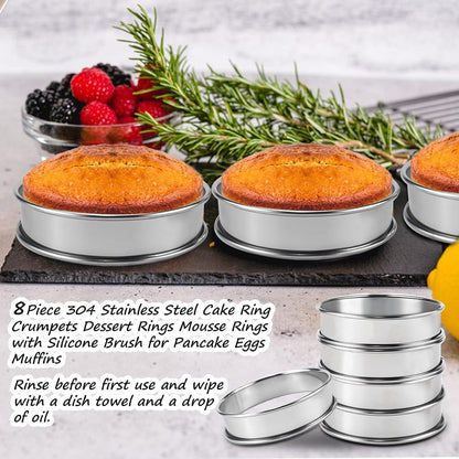 Edelstahl Crumpet Ringe - 8er Set | Kuchen- & Muffinringe 8cm